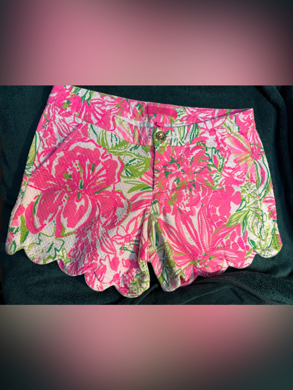 Lilly Pulitzer Pink Floral Scalloped Hem High-Waist Shorts